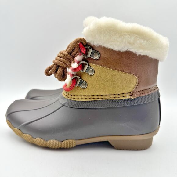 Sperry Kids Alpine Saltwater Winter Boots US 1M Tan Red Water Resistant NIB - Picture 8 of 12